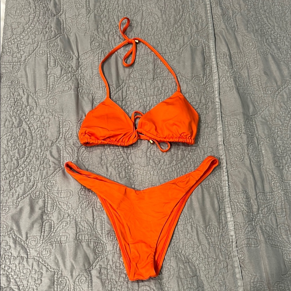 Vitamin A Orange Bikini Set with Triangle Top and Cheeky Bottom